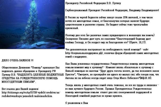 Баннер - за помощь Президента России многодетным семьям